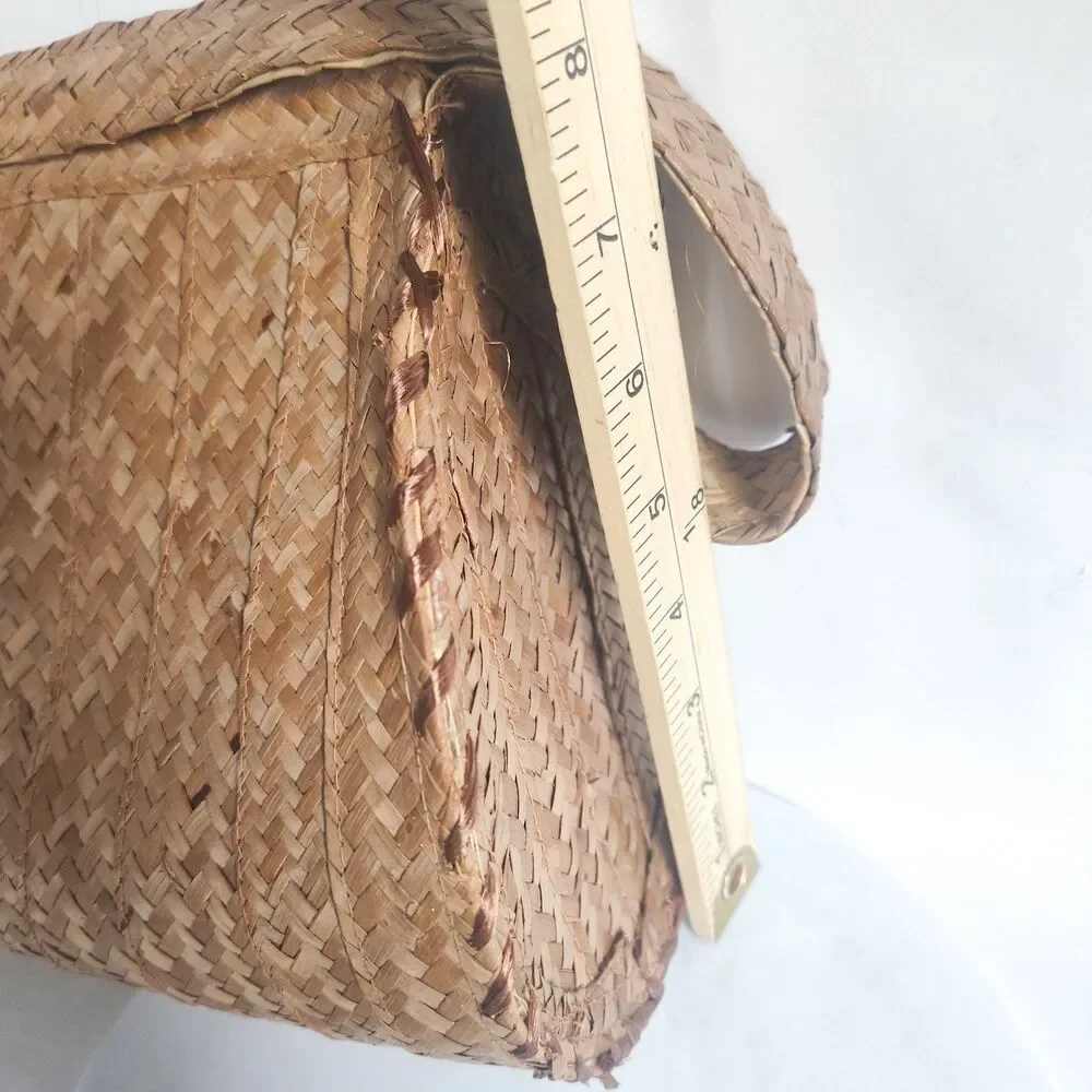 Boho Vintage Bag Floral Red Tan Straw Woven Natural Seashells‎ Shoulder Summer